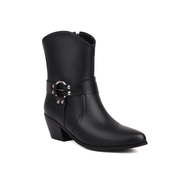 Belt Buckle Chunky Heel Martin Booties
