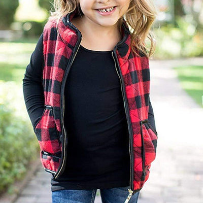 Children's Sleeveless Quilted Plaid Vest Vest